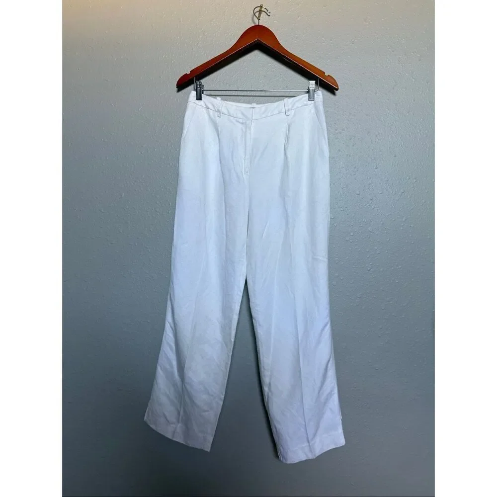 H&M White Linen Blend Wide Leg Cropped Pants Women’s US 6 EUR 36